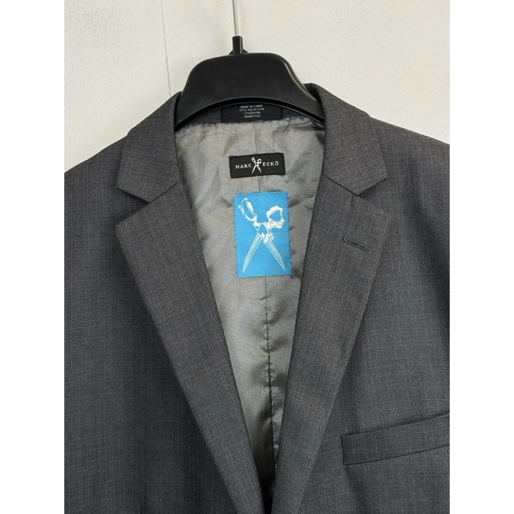 Marc Ecko Jacket Mens 44L Gray Heather Polyester Blazer Sport Coat Double Vented